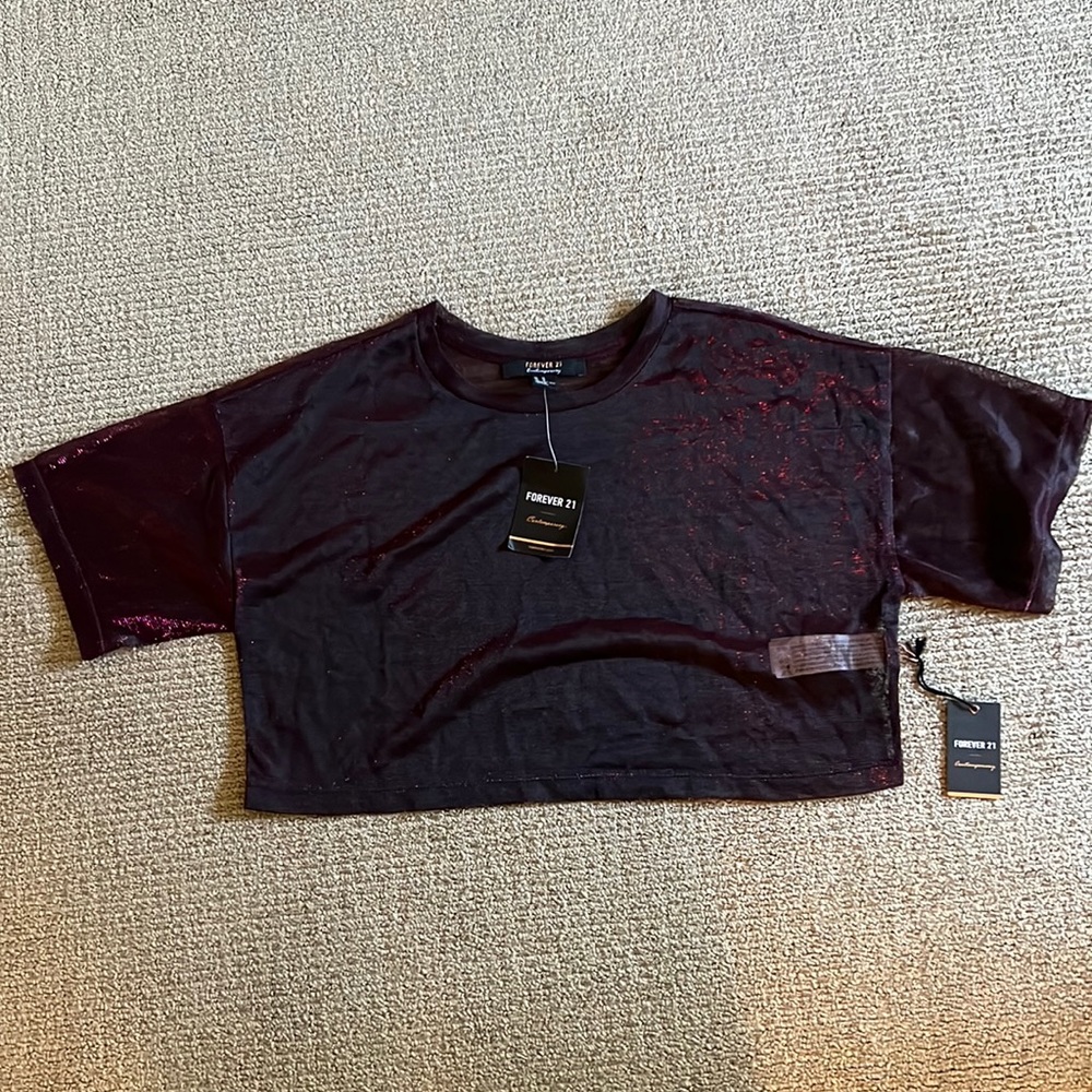 Sheer Red Iridescent Crop Tee!